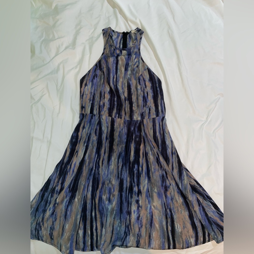 High neck blue dress